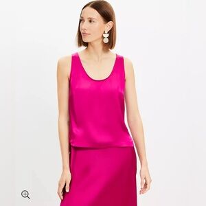 LOFT NWT Satin Hi-Lo Hem Tank Top - Magenta Sunset